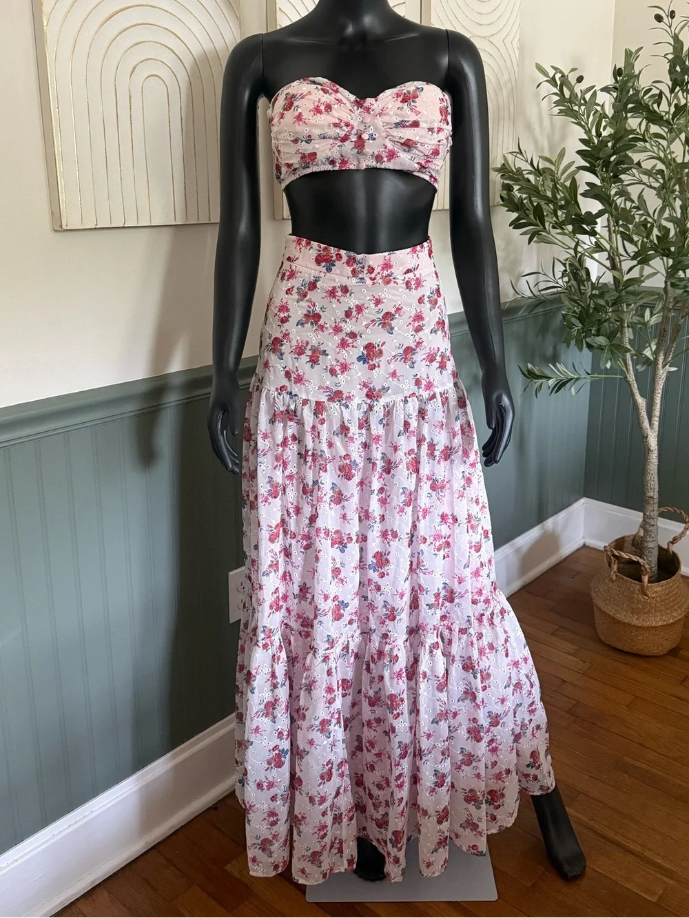 Floral Two-Piece Maxi Skirt Set | Strapless | Cottagecore Boho Romance - Picture 4 of 11